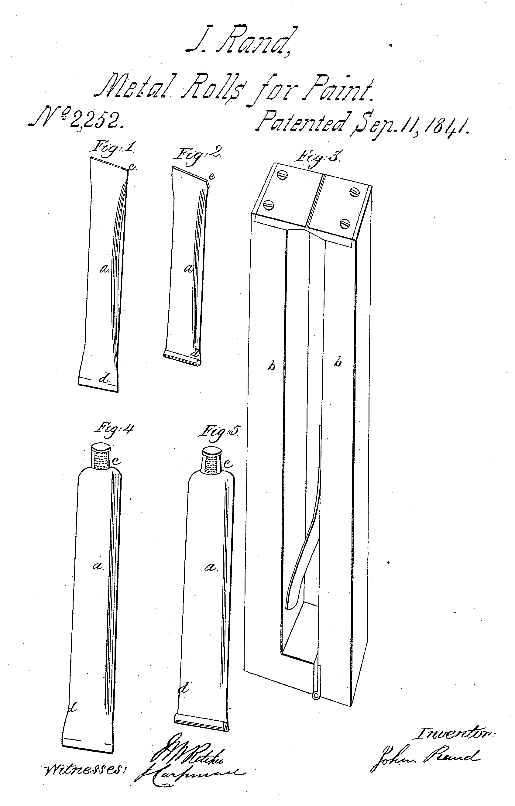 U.S. Patent 2,252 Collapsible Tube