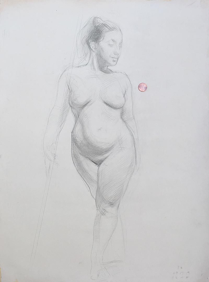Standing Female Nude Drawn with a Penny